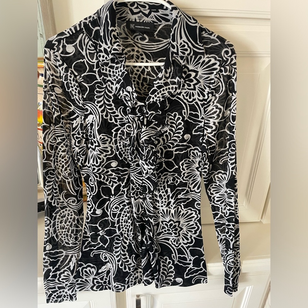 Inc Ruffle Collared Semi-Sheer Button Down Blouse